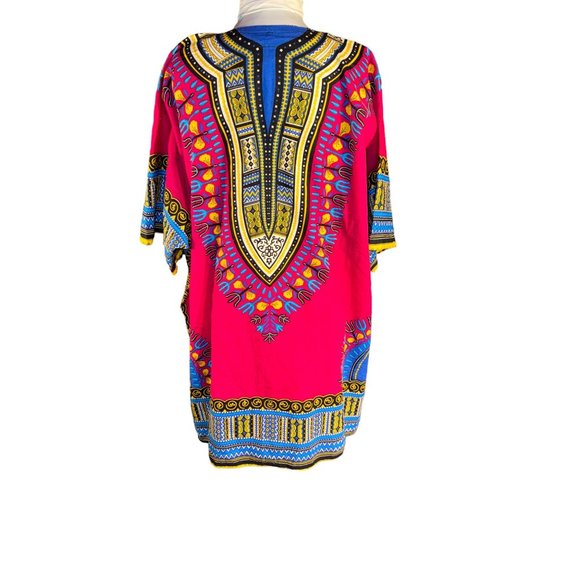 Mama and Papa Vintage Dashiki Shirt Cotton Fuchsia Patchwork Shirt with Pockets - Picture 8 of 10